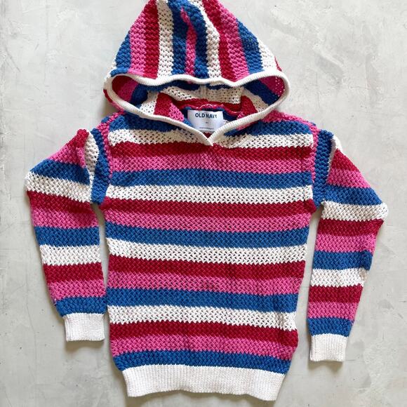 Old Navy Coastal Boho Preppy Beach Striped Hooded Cotton Sweater Kids Unisex 4T - Picture 1 of 4